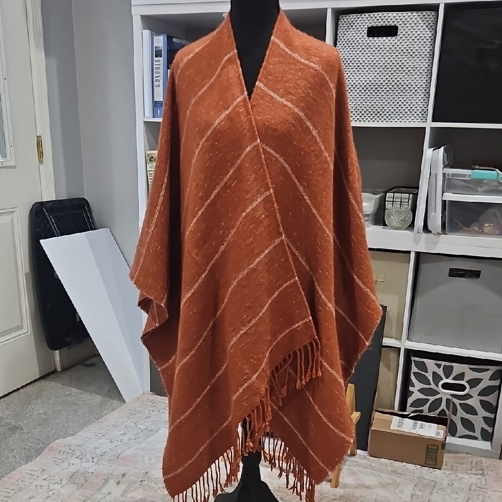 Universal Thread Terracotta Cape with Fringe